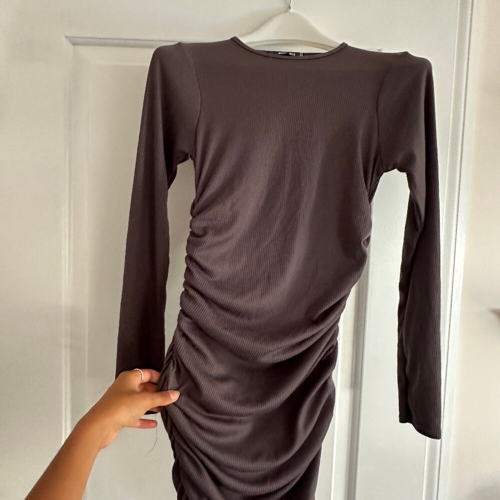 Ruched Missguided long sleeve bodycon dress